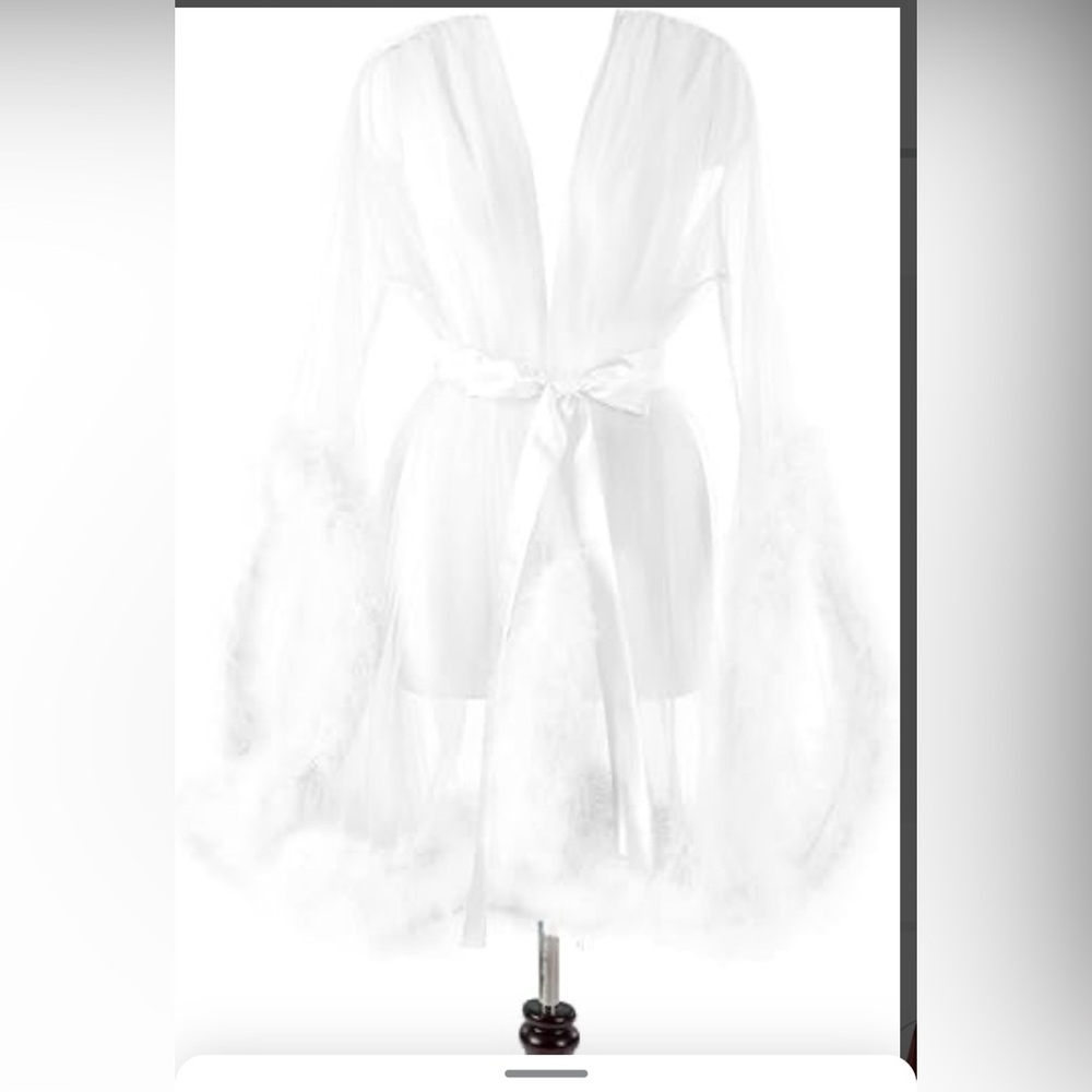 White sheer feather bridal wedding robe